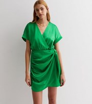 Cameo Rose Green Satin Mini Wrap Dress